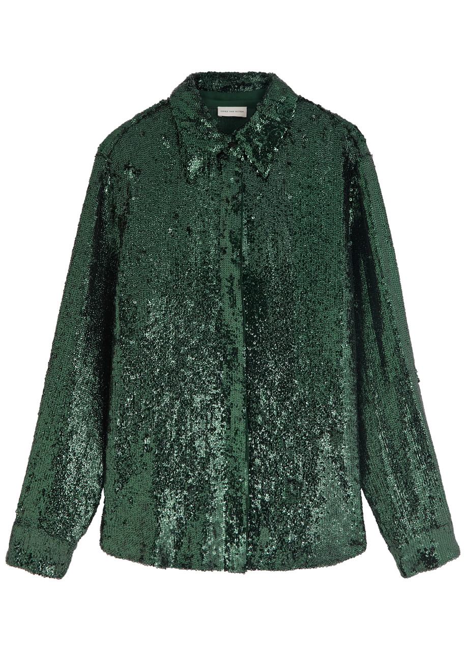 Dries Van Noten Womens Bottle Sequin-embellished Long-sleeves Woven Shirt
