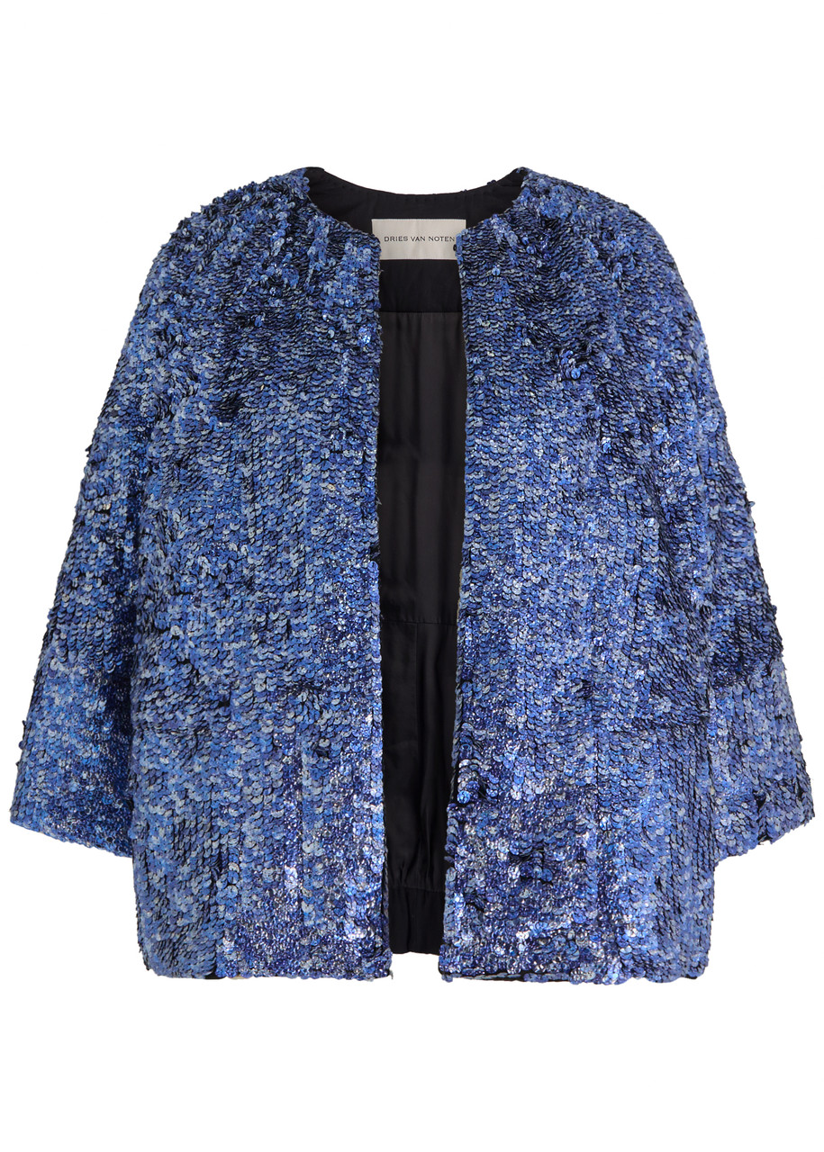 Dries Van Noten Violini Padded Sequin Jacket - Blue - S (UK8-10 / S)