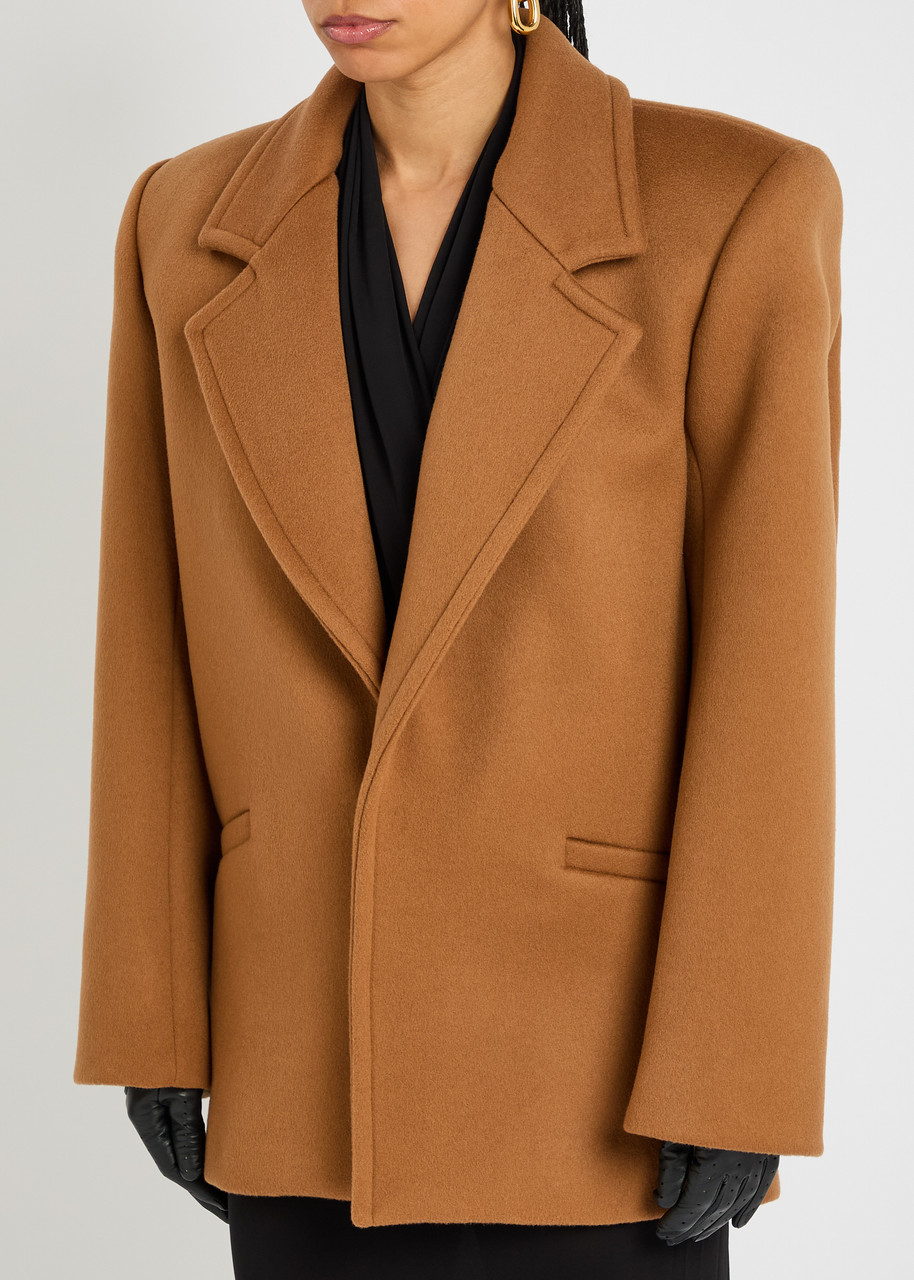 Saint Laurent Brown Coat With Classic Lapels And Shoulder Pads In Virgin Wool Woman