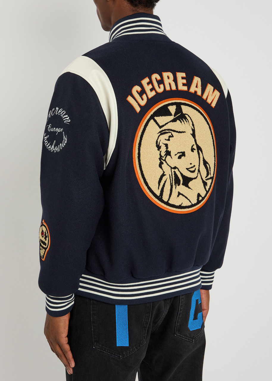  Ice Cream Collegiate Padded Felt Varsity Jacket - Navy - S 