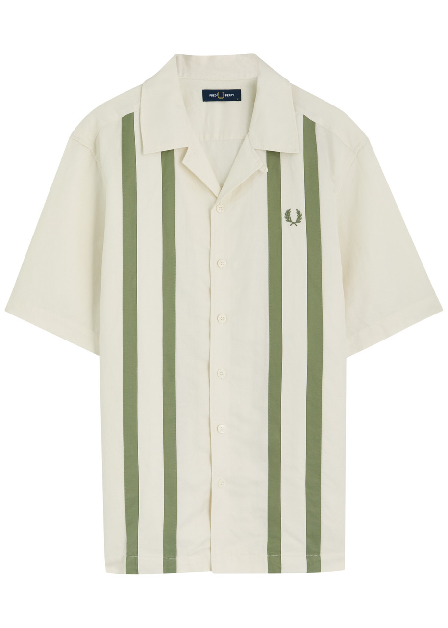 Fred Perry Panelled Linen Blend Short Sleeve Shirt Light Ecru