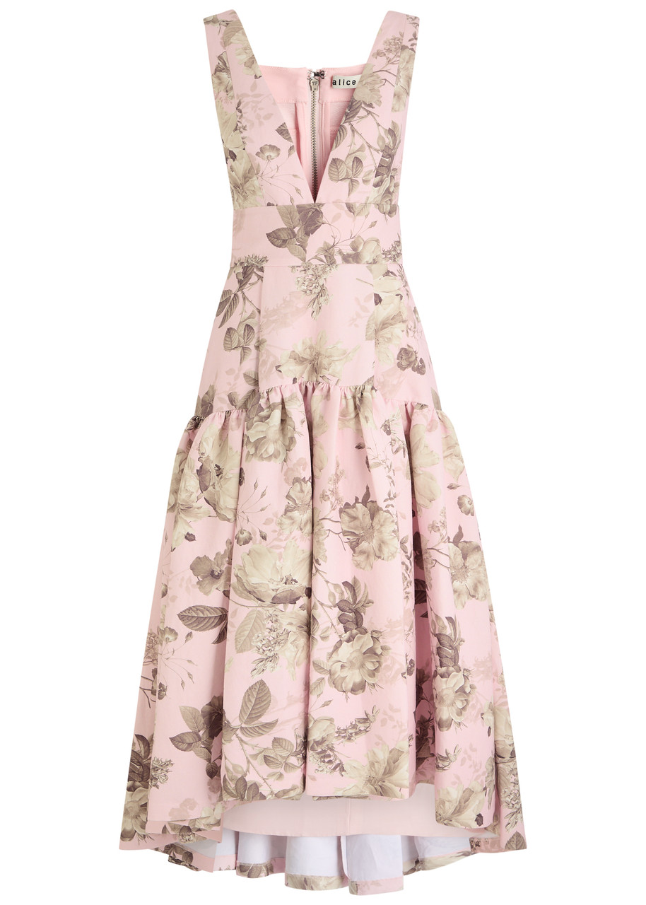 Alice And Olivia Alice + Olivia Lila Floral-printed Linen-blend Midi Dress In Pink