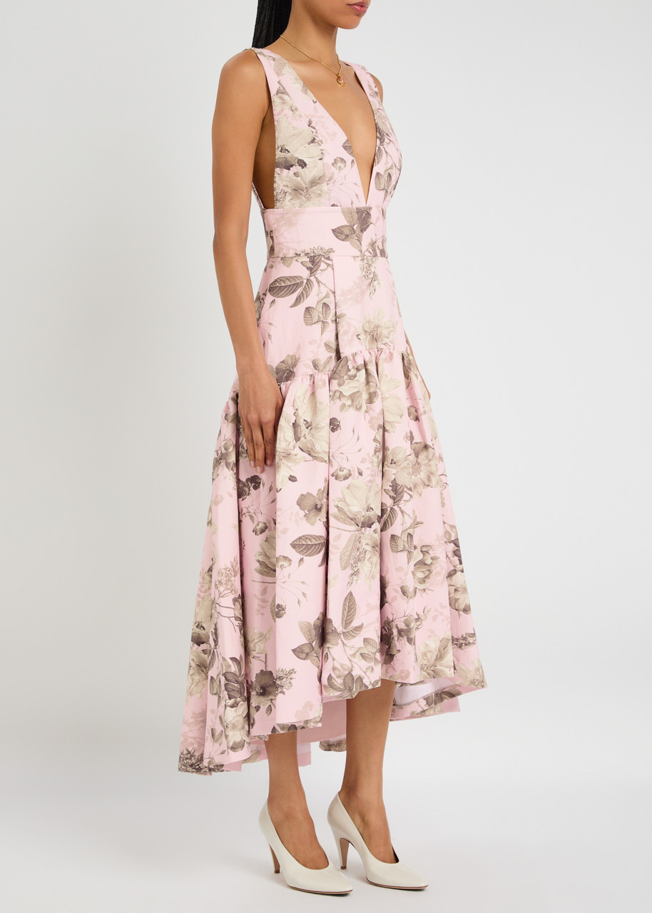 Alice And Olivia Alice + Olivia Lila Floral-printed Linen-blend Midi Dress In Pink