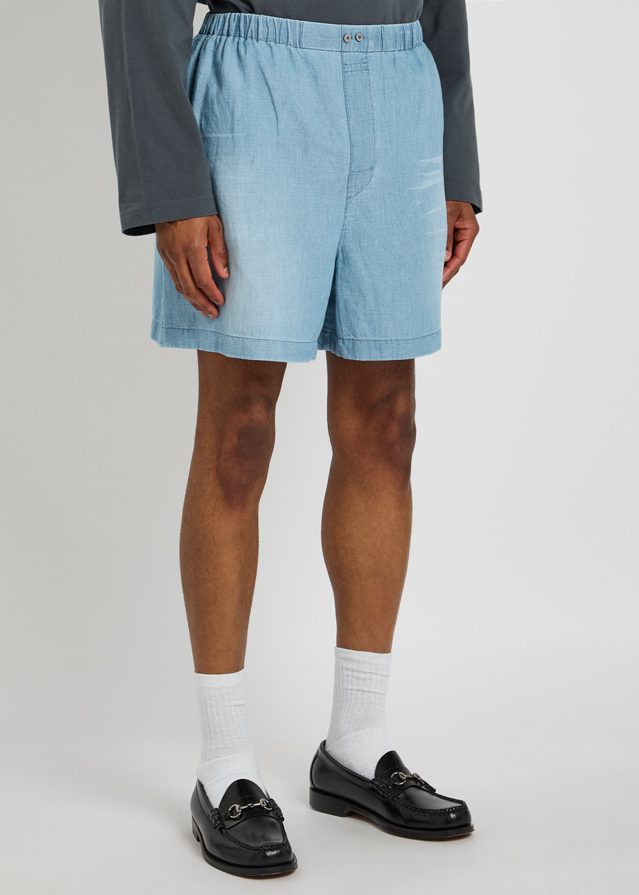  Acne Studios Logo-printed Washed Cotton-blend Shorts - Mid Blu - 48 (it48 / M) 