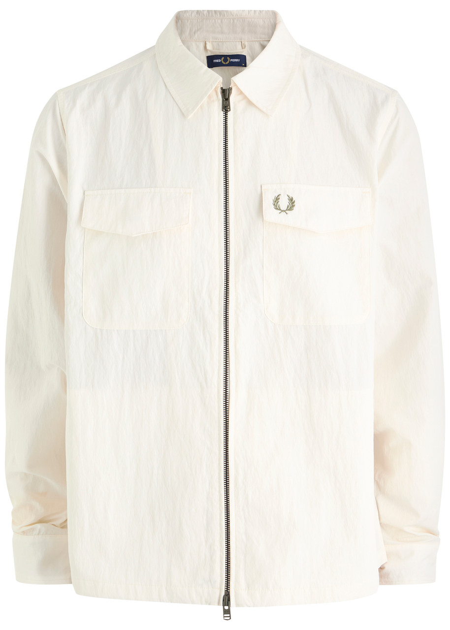 Fred Perry Logo-embroidered Crinkled Shell Overshirt - Cream - M