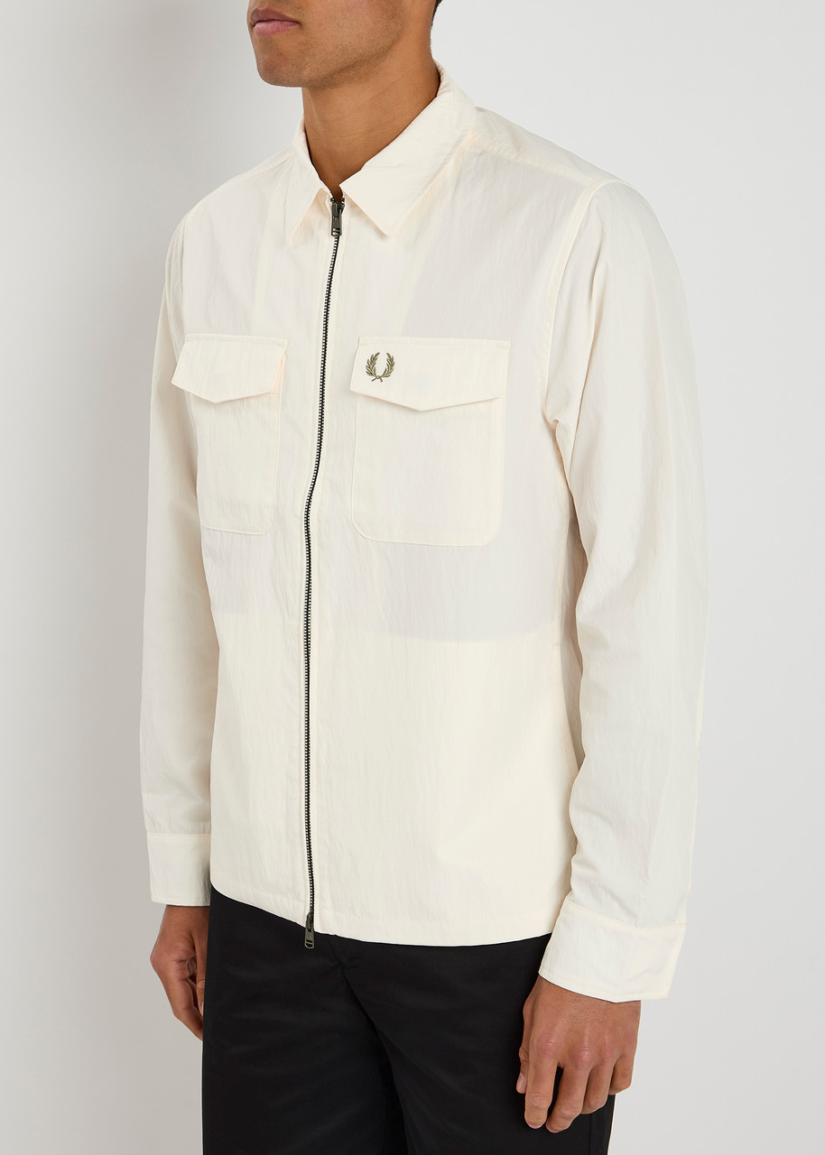  Fred Perry Logo-embroidered Crinkled Shell Overshirt - Cream - M 