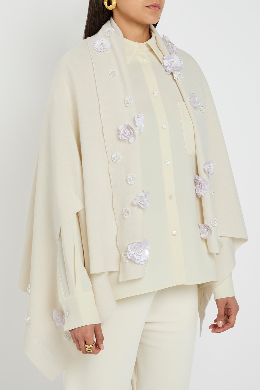  Bernadette Shirene Embroidered Cashmere-blend Shawl - Ivory - M (uk12 / M) 