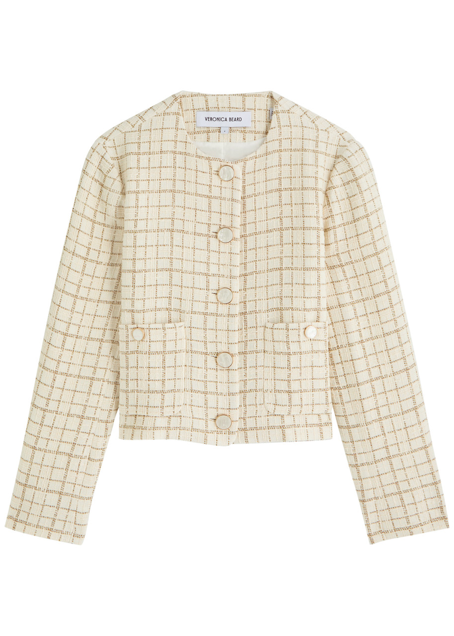 Veronica Beard Andrea Metallic-check Cotton-blend Jacket - White And Gold - 8 (UK12 / M)