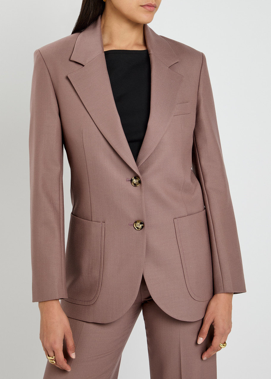 Victoria Beckham Womens Mauve Single-breasted Notch-lapel Wool-blend Blazer In Pink