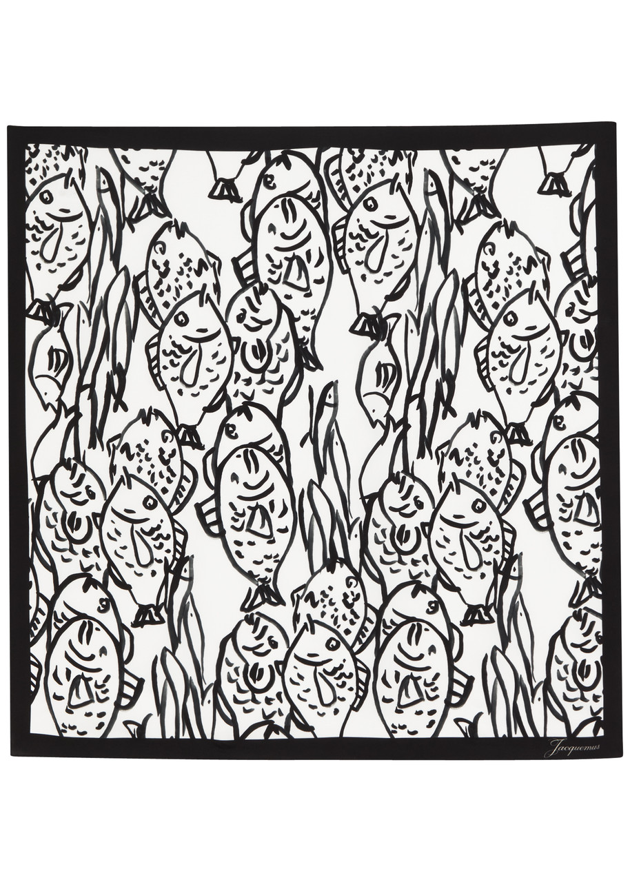 Jacquemus 'le Bandana Poisson' Scarf With Fishes Print In Silk