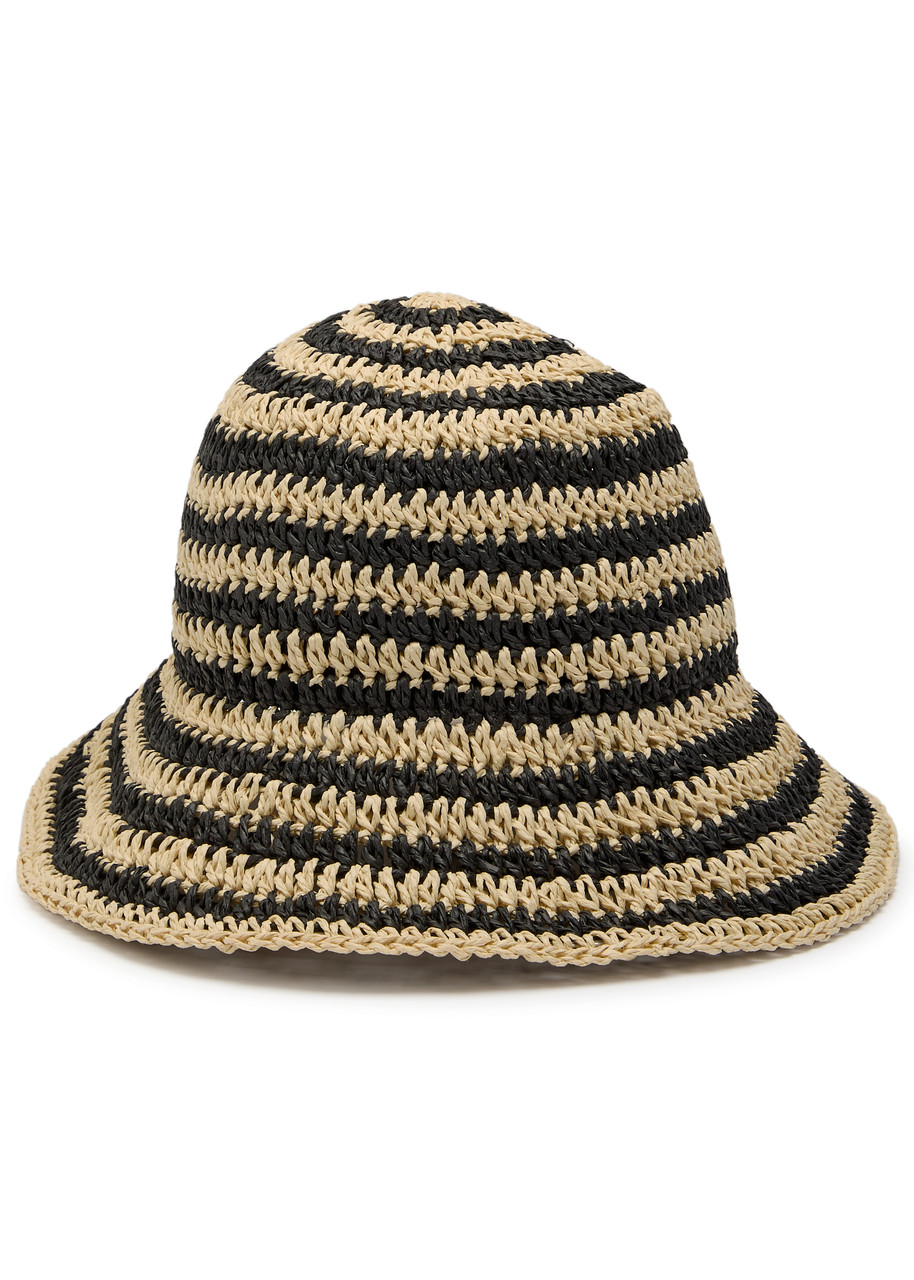  Eugenia Kim Jonah Striped Straw Bucket Hat - Black - One Size 