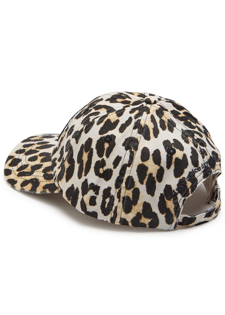 Ganni Womens Leopard Logo-embroidered Animal-printorganic-cotton Cap In Multi