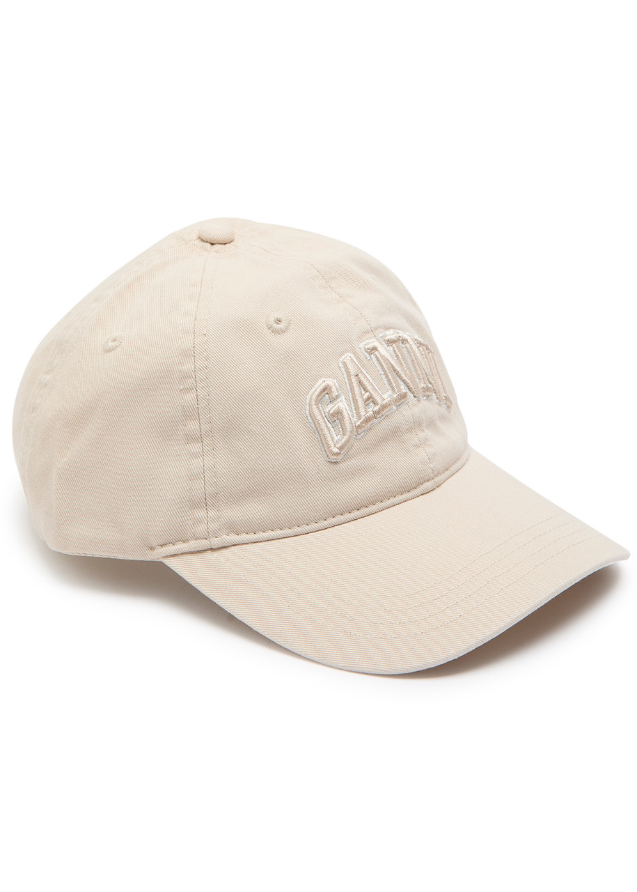 Ganni Womens Egret Washed Logo-embroidered Cotton-canvas Cap