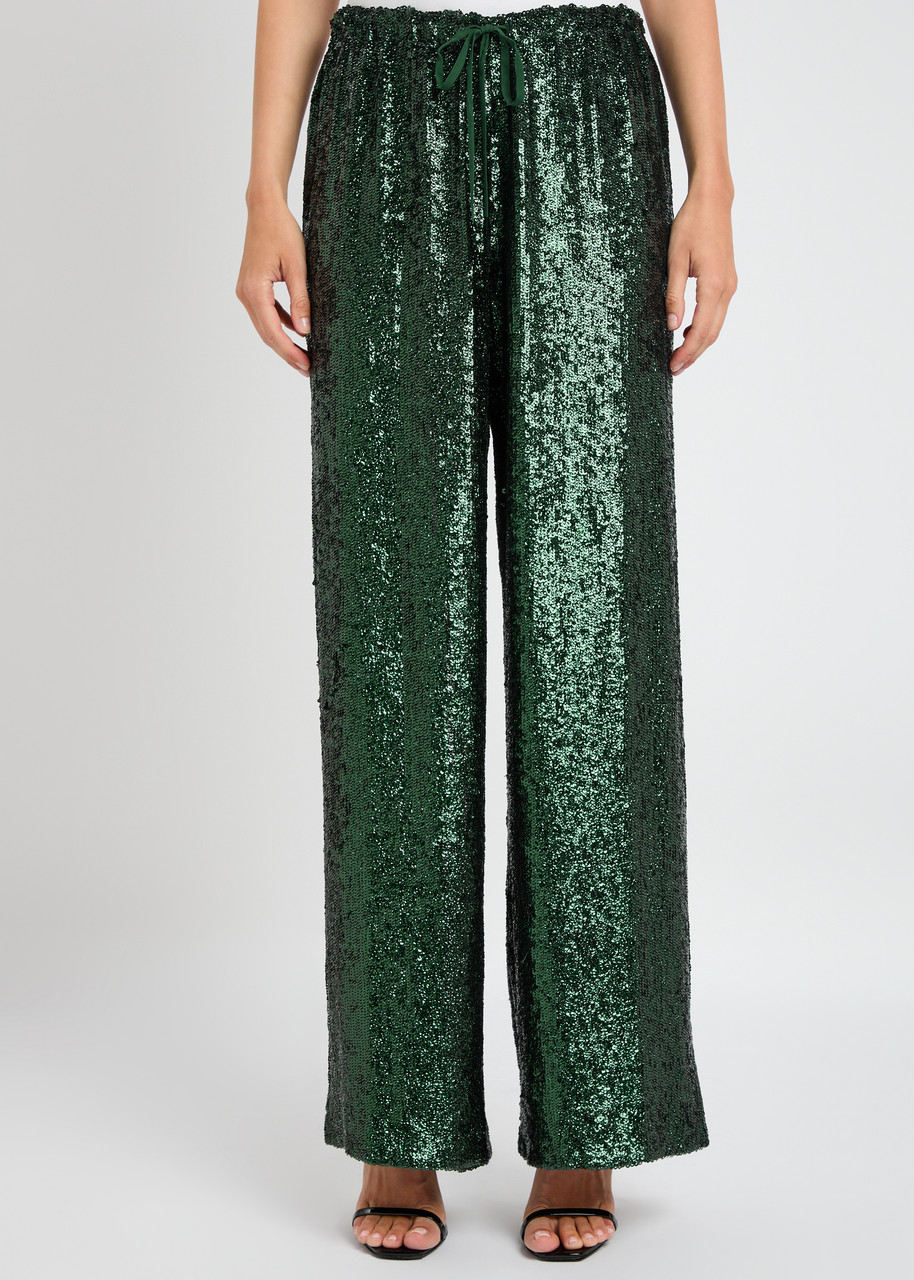 Dries Van Noten Puvis Sequined Wide-leg Drawstring Pants