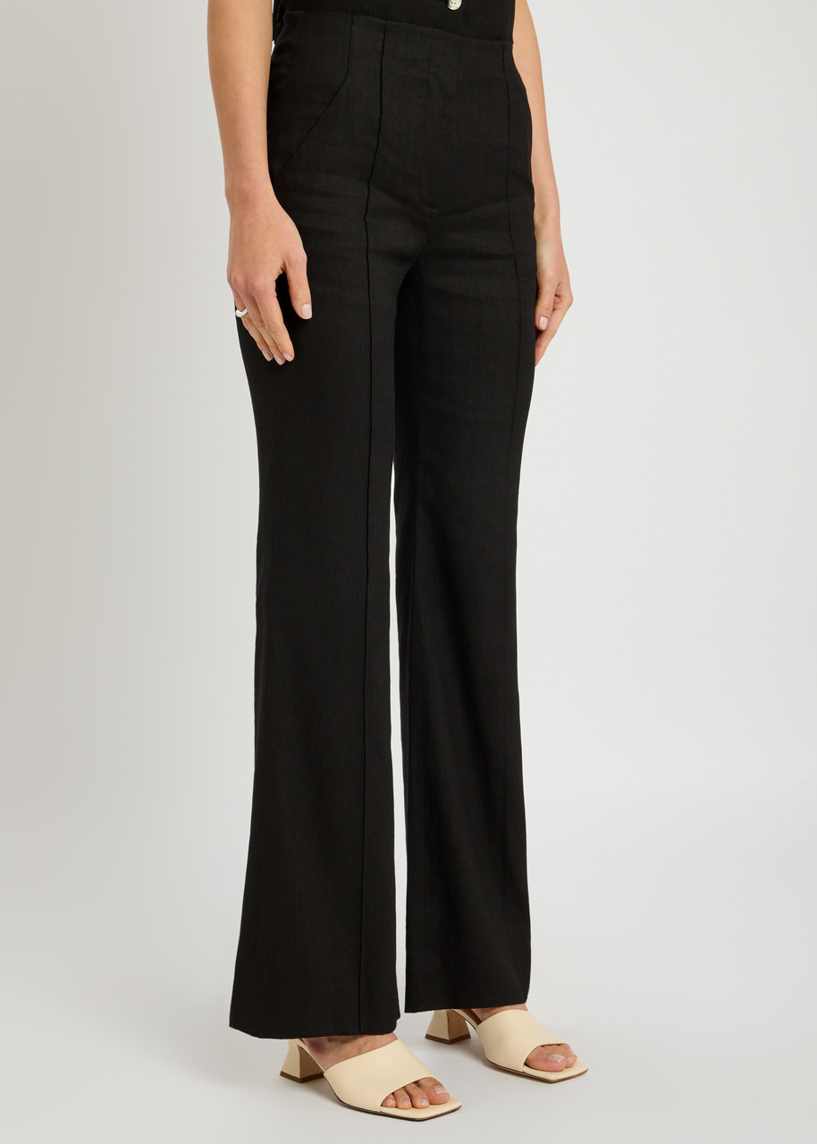 Veronica Beard Komi Straight-leg Linen-blend Trousers In Black