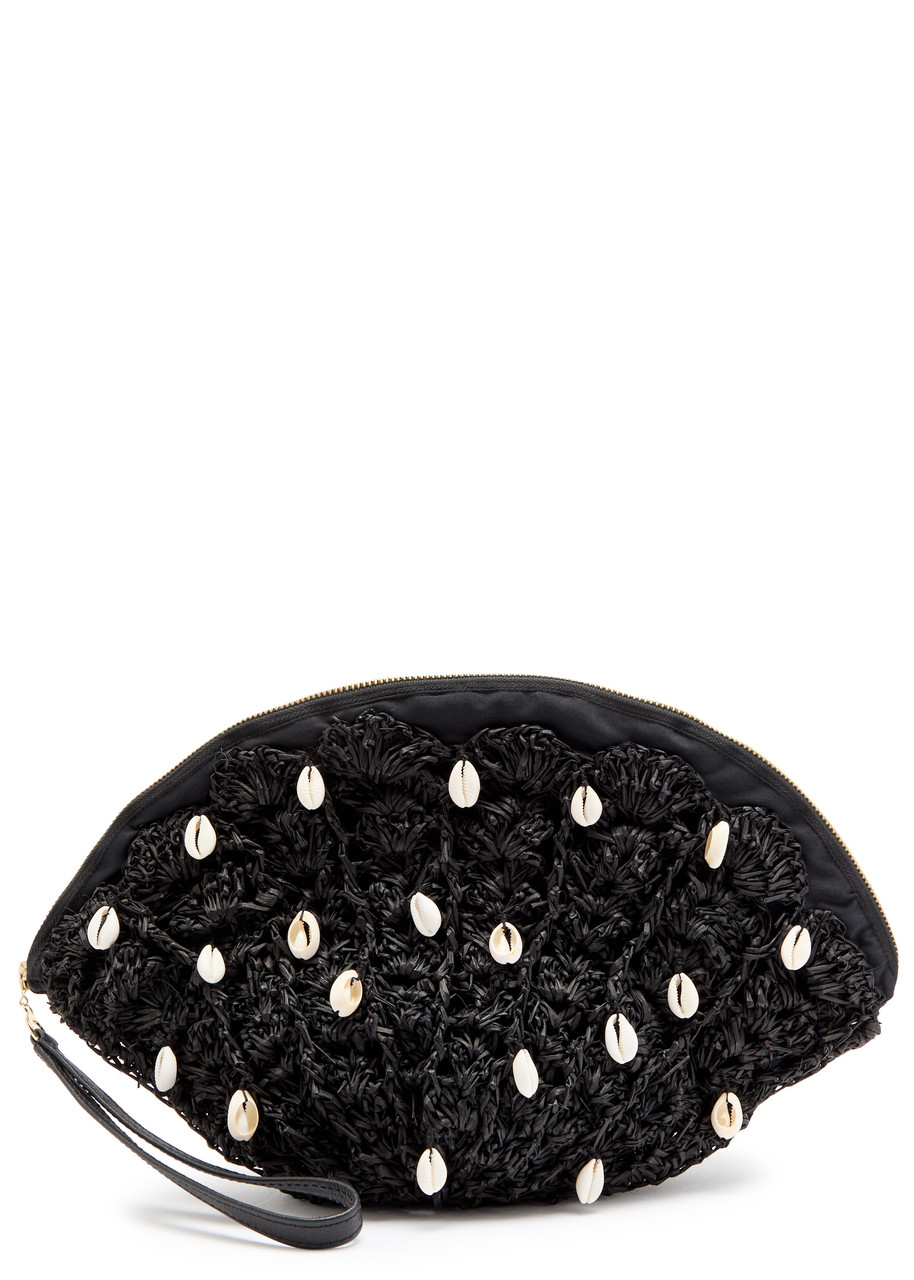 Sensi Studio Seashell Embellished Straw Clutch