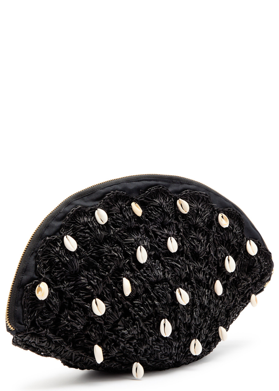 Sensi Studio Seashell Embellished Straw Clutch