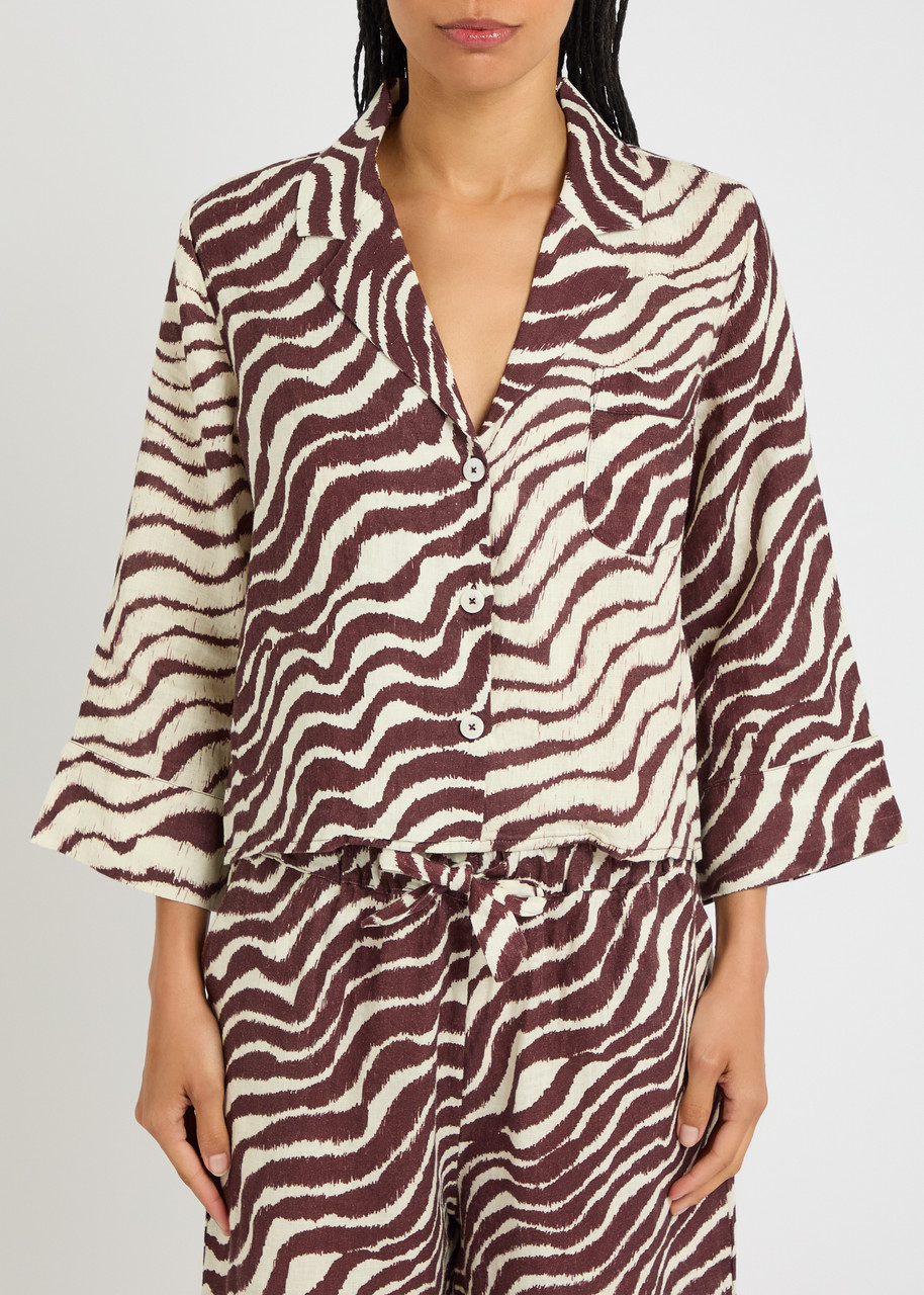 Desmond & Dempsey Tide Zebra-print Linen Shirt