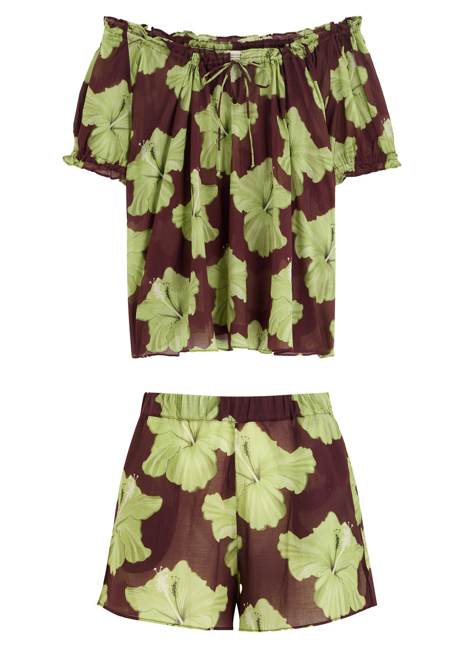 Desmond & Dempsey Floral-printed Cotton-voile Pyjama Set