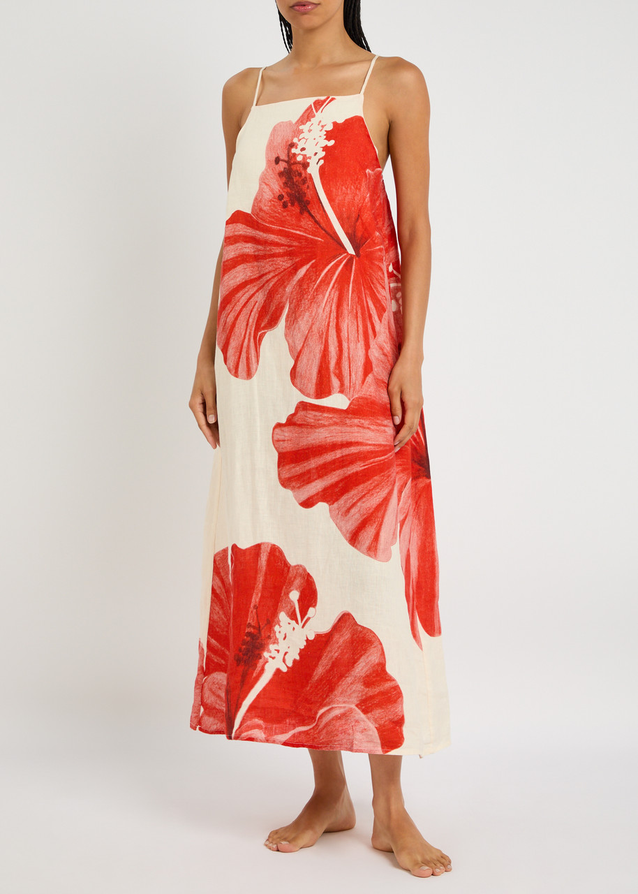 Desmond & Dempsey Floral-printed Linen Night Dress