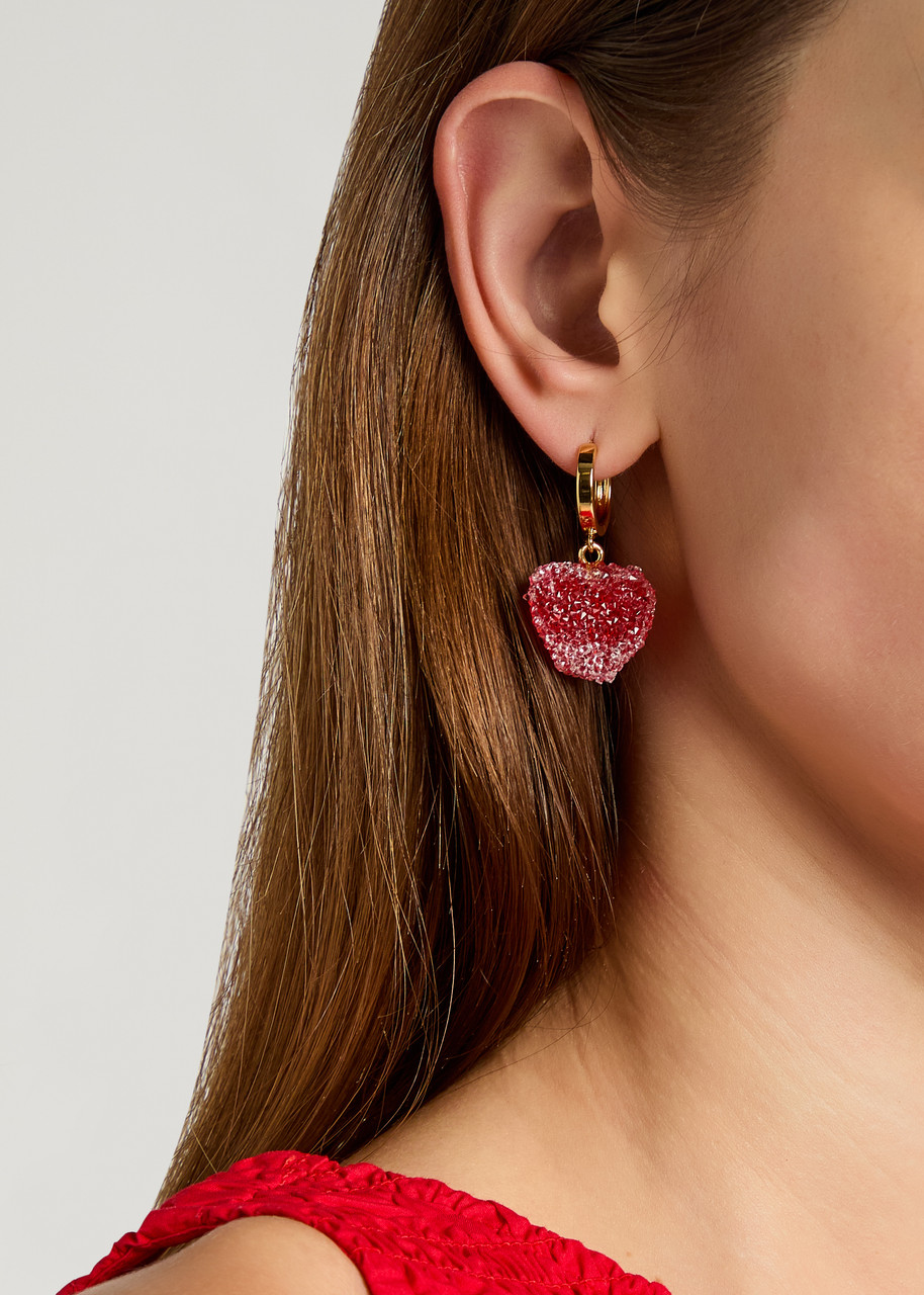 Crystal Haze Jelly Heart 18kt Gold-plated Hoop Earrings In Red