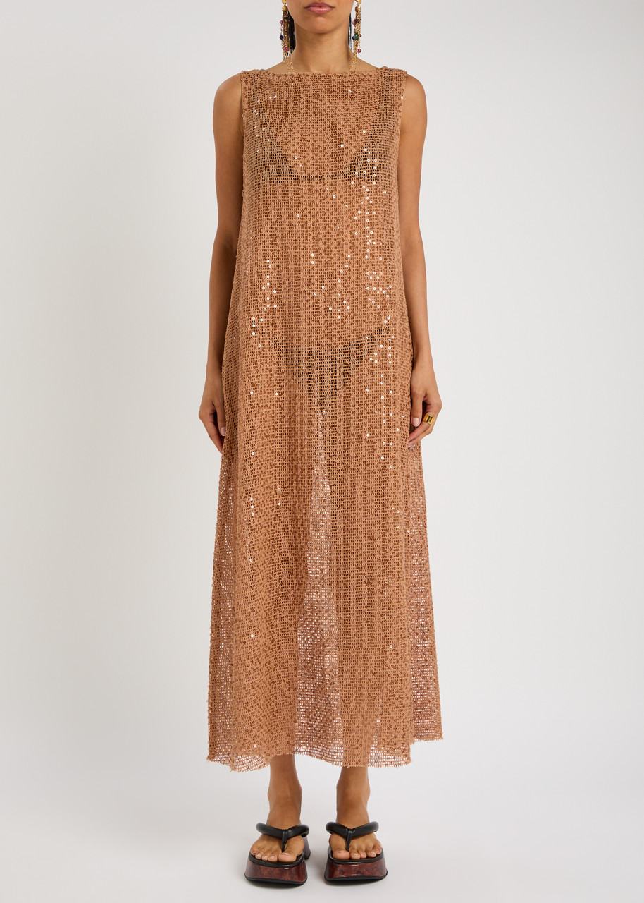 Bec & Bridge Margo Sequin-embellished Open-knit Maxi Dress