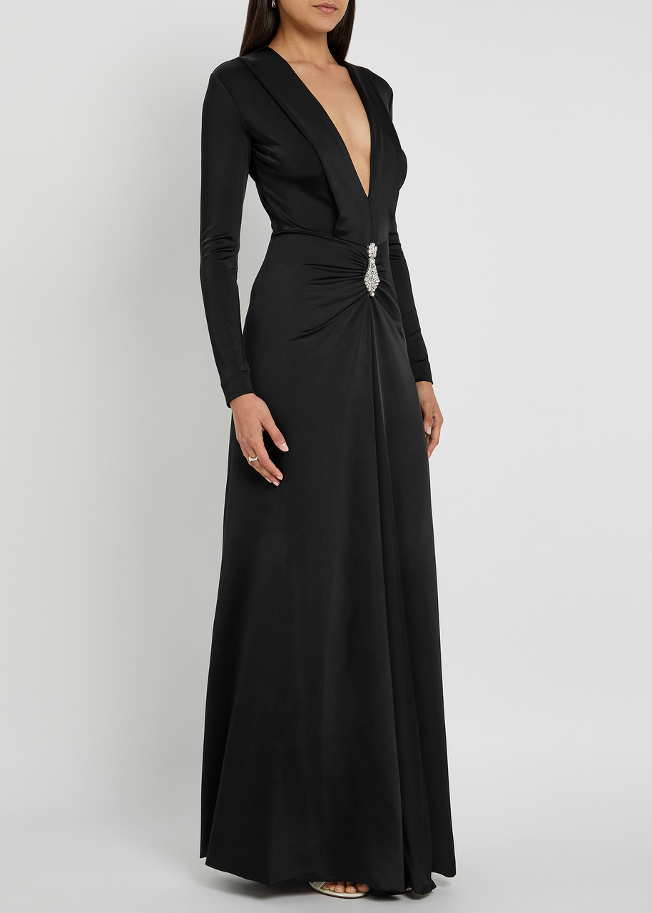 Victoria Beckham Crystal-embellished Stretch-satin Gown In Black