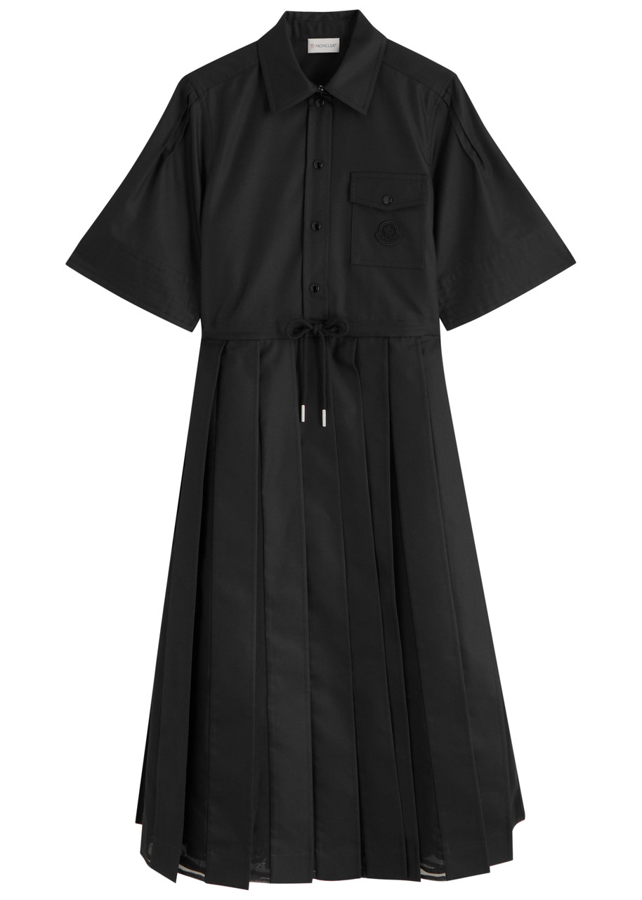 Moncler Pleated Cotton-blend Midi Shirt Dress