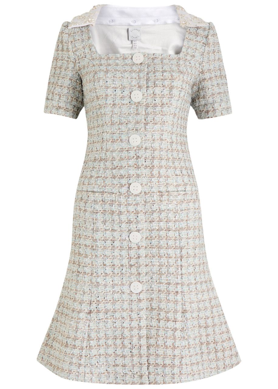 Huishan Zhang Kathleen Metallic Tweed Midi Dress