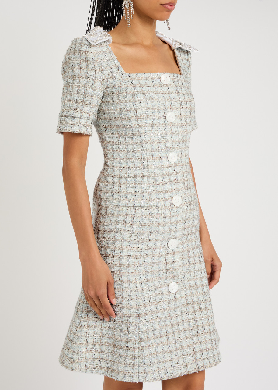 Huishan Zhang Kathleen Metallic Tweed Midi Dress