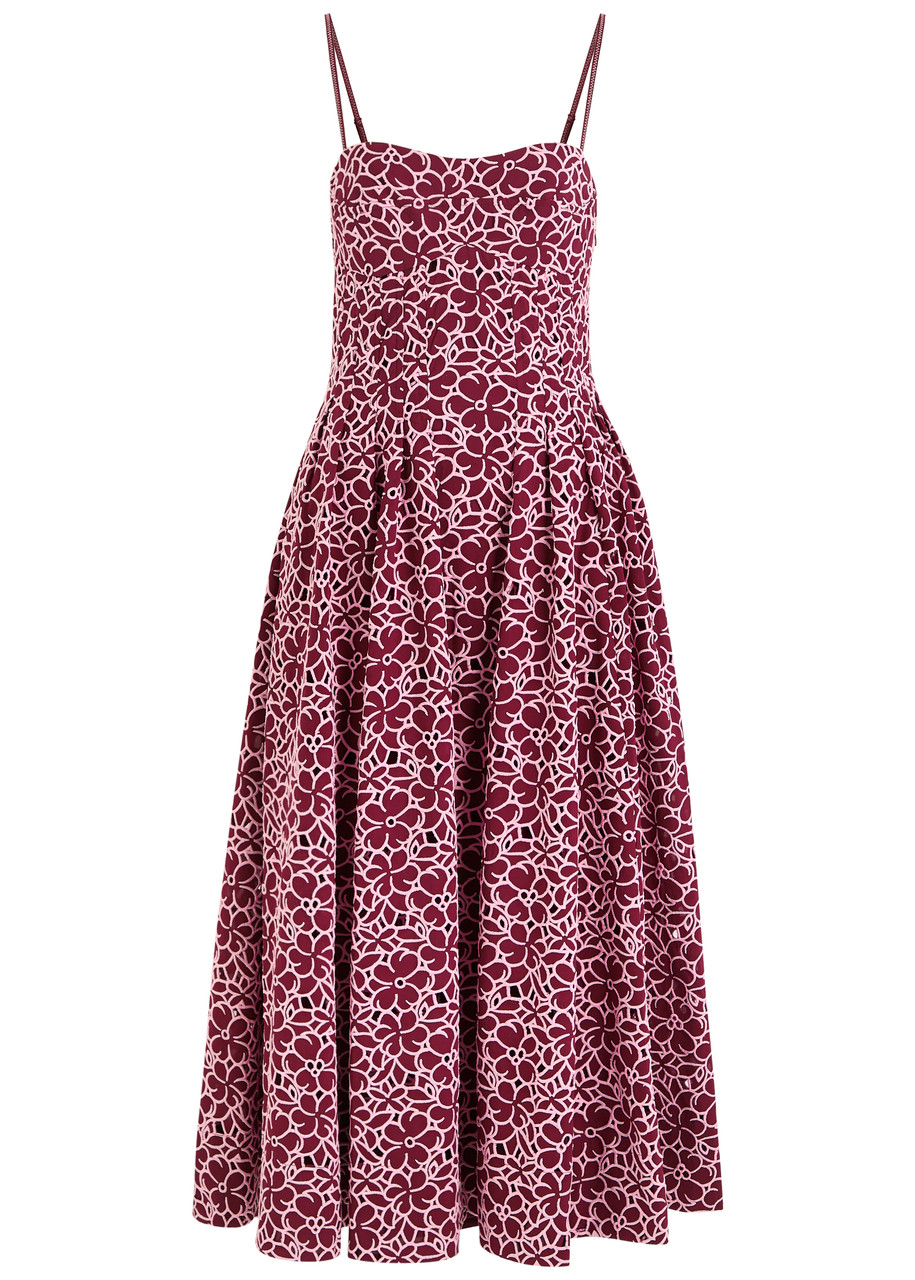 Simkhai Jonathan Sangria Floral-embroidered Cotton Midi Dress