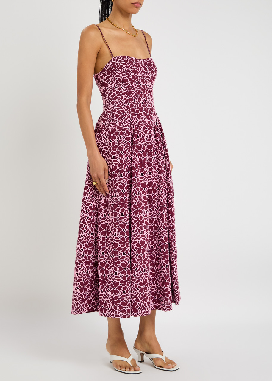 Simkhai Jonathan  Sangria Floral-embroidered Cotton Midi Dress