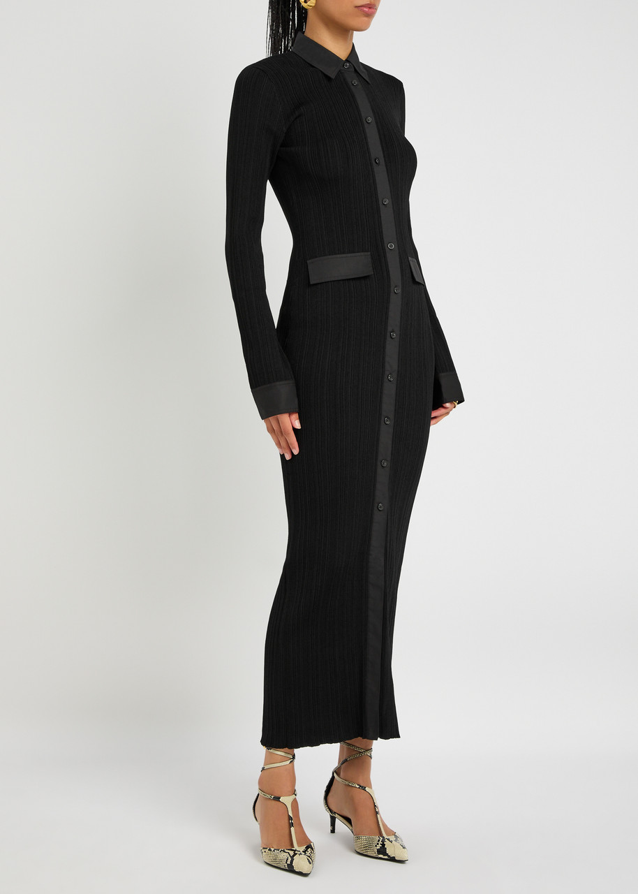 Totême Womens Button-down Knitted Shirt Maxi Dress Black