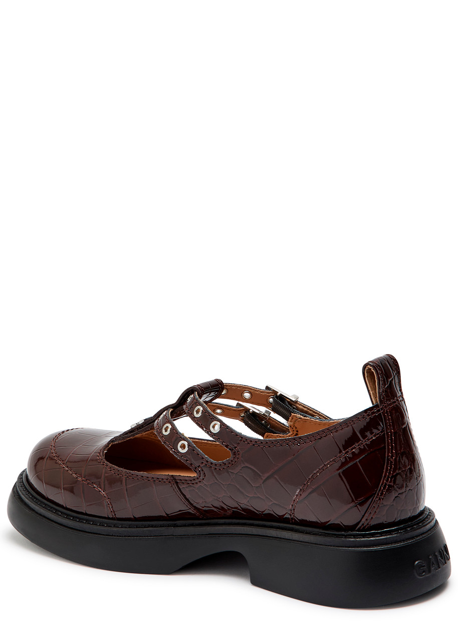 Ganni Everyday Butterfly Crocodile-effect Mary Jane Shoes