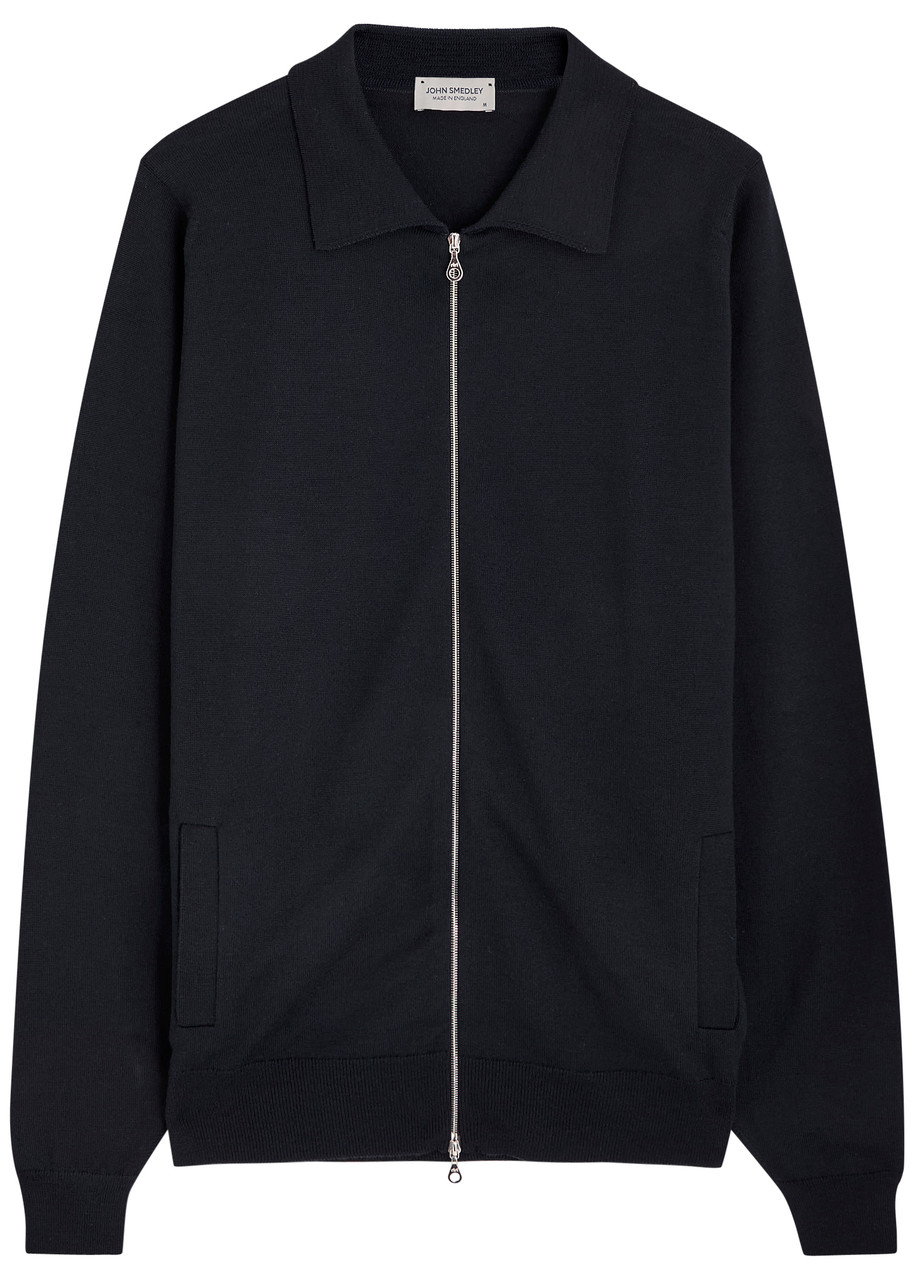John Smedley Alston Slim-fit Merino Wool Zip-up Cardigan In Black