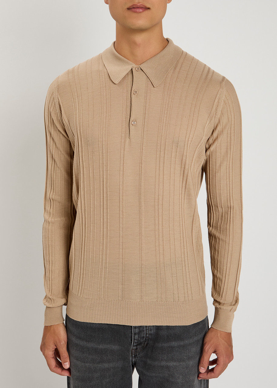 John Smedley Flinn Ribbed Wool Polo Shirt