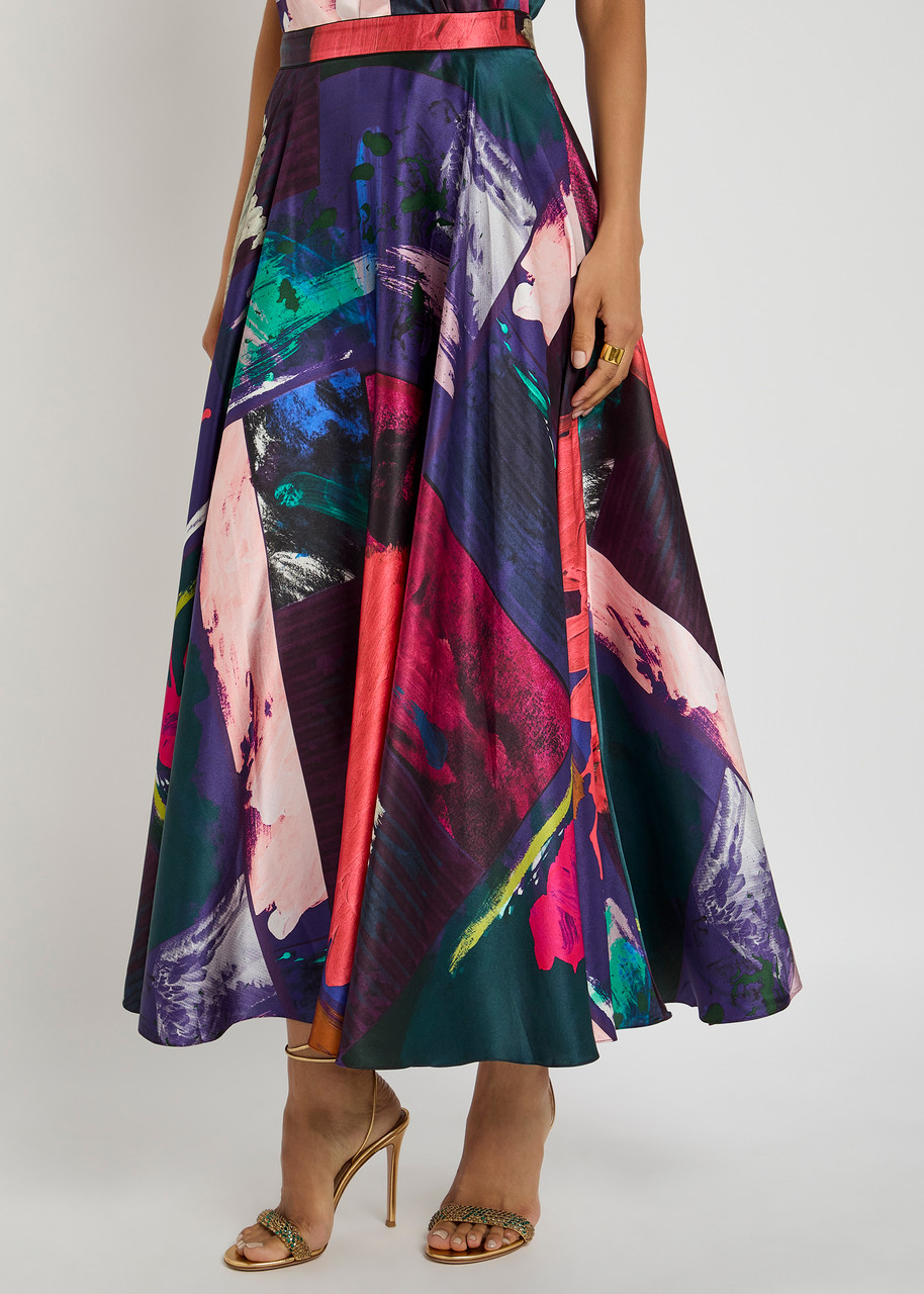 Roksanda Ameera Printed Silk-satin Midi Skirt