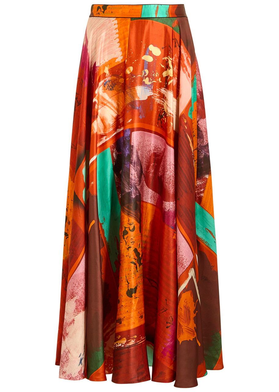 Roksanda Ameera Printed Satin Midi Skirt