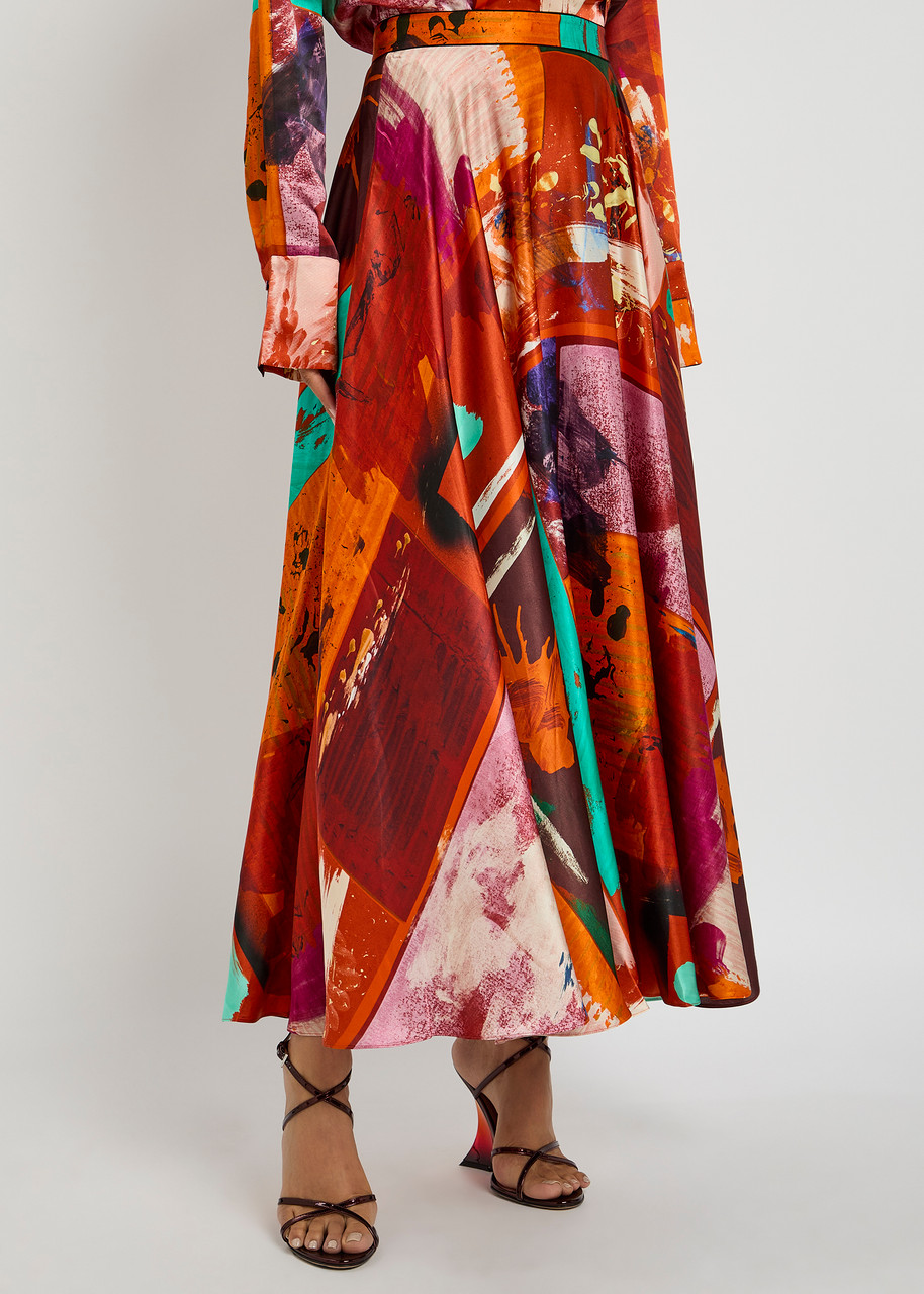 Roksanda Ameera Printed Satin Midi Skirt