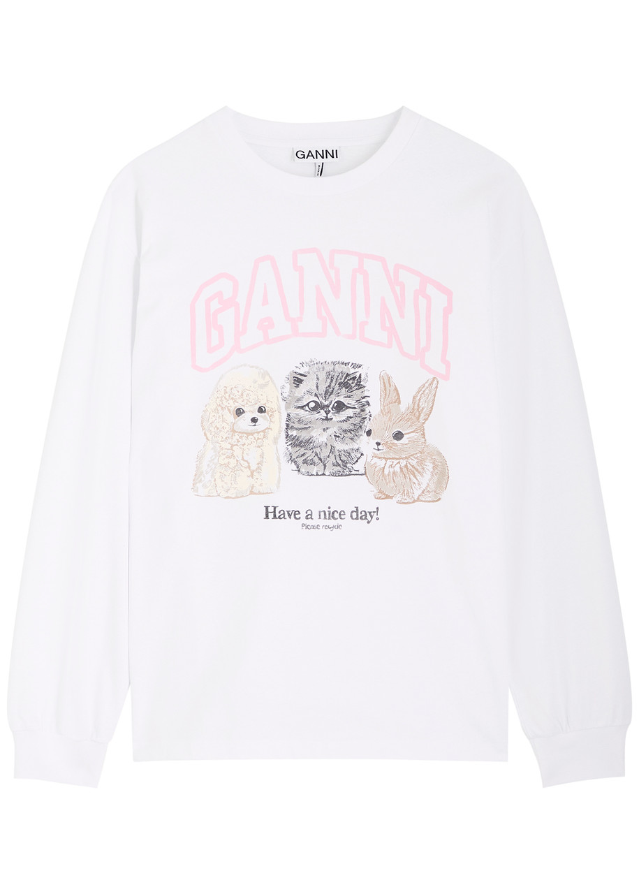 Ganni Oversized Printed Organic And Recycled Cotton-jersey Sweatshirt In Neutral