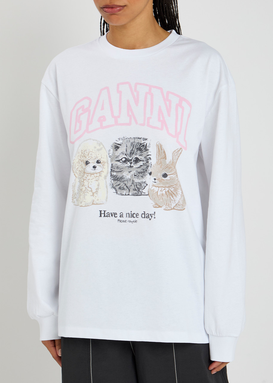 Ganni Oversized Printed Organic And Recycled Cotton-jersey Sweatshirt In Neutral
