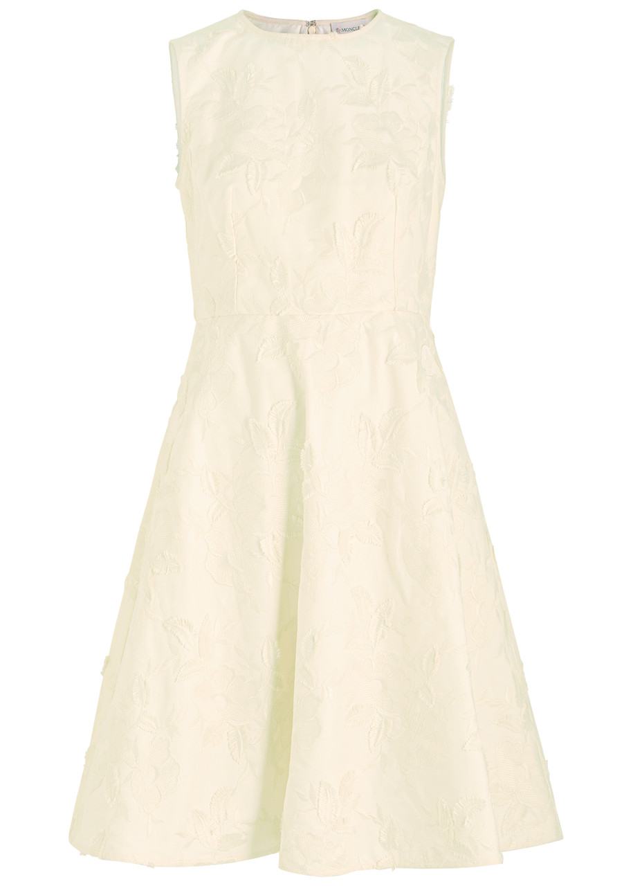 Moncler Floral-jacquard Cotton-twill Mini Dress - White