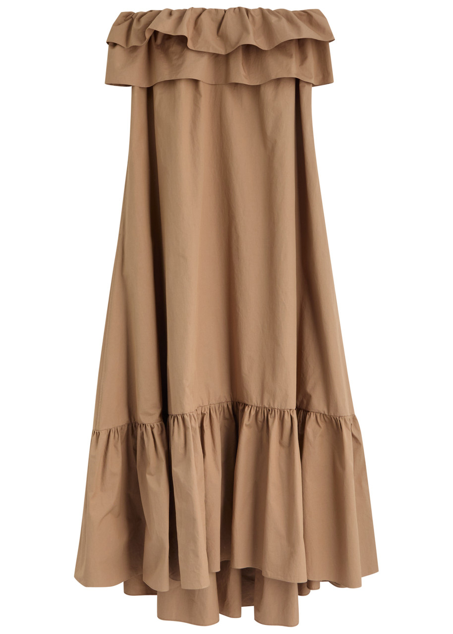 Saint Laurent Tiered Strapless Cotton-poplin Maxi Dress - Brown Light - 40 (UK12 / M)