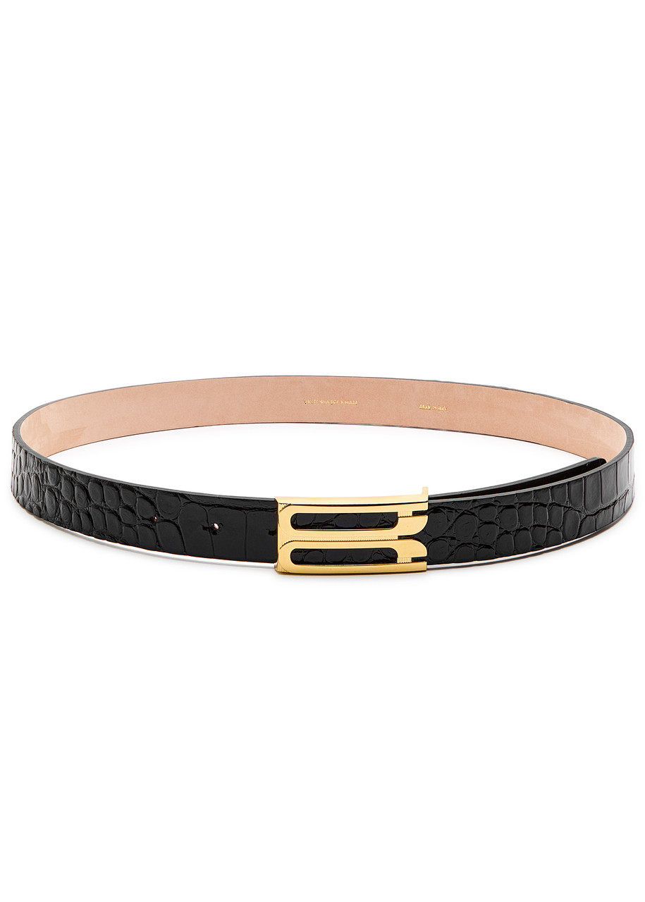 Victoria Beckham Frame Crocodile-effect Leather Belt - Black - 70 (UK 6 / XS)