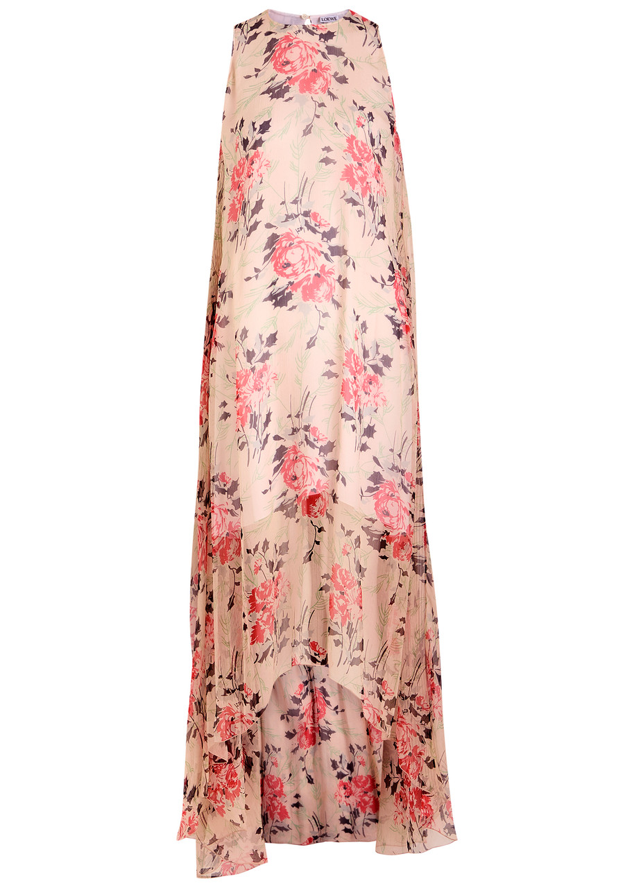 【送料&関税込】Loewe Long Silk Dress With Floral Print Loewe Long Silk Dress With Floral Print In Neutral | ModeSens