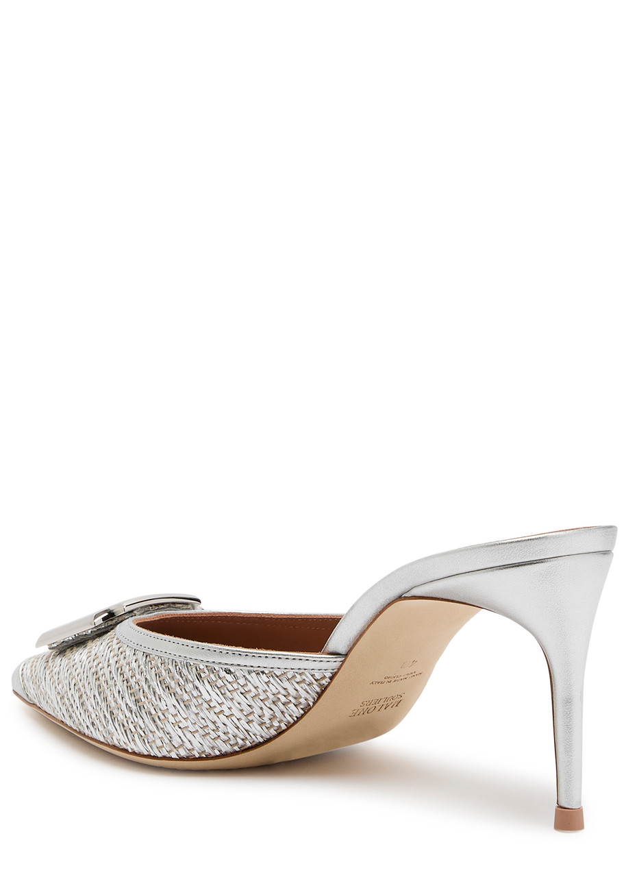 Malone Souliers Metallic Raffia Mona Heeled Mules 70 In White
