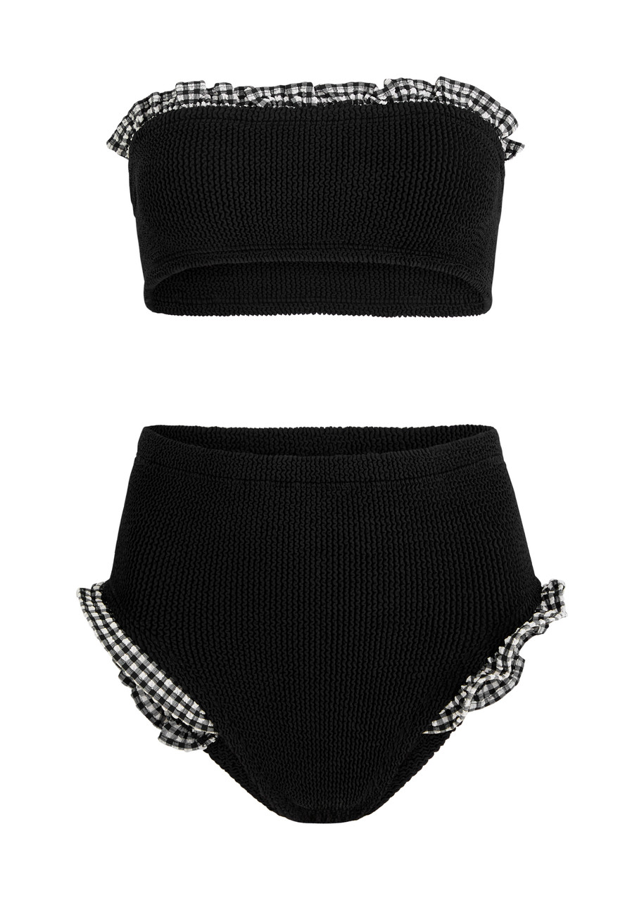 Hunza G Peggy Ruffle-trimmed Seersucker Bikini - Black - One Size