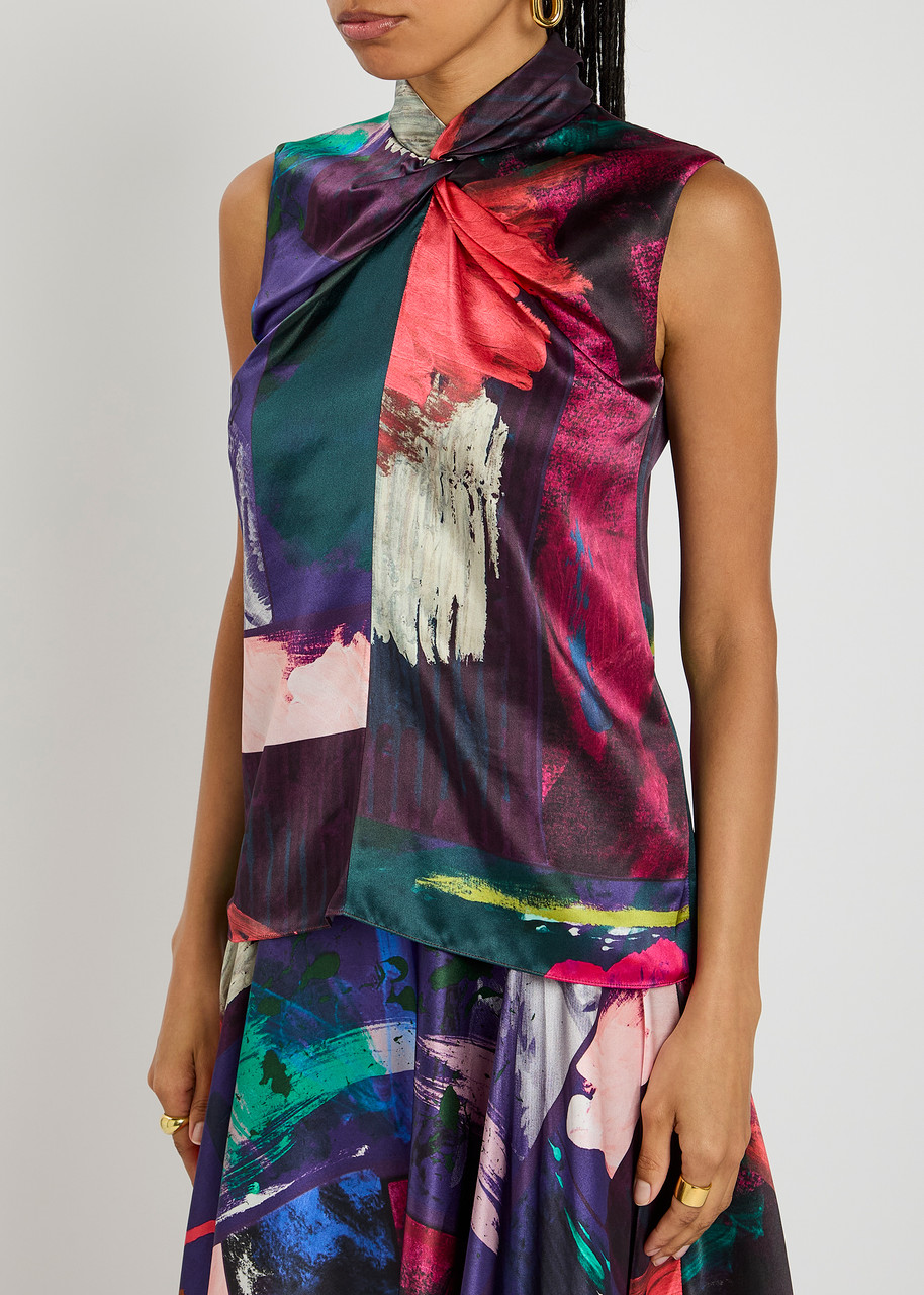 Roksanda Ava Printed Silk-satin Top