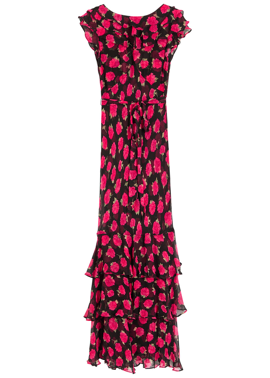 Rixo Rio Floral-printed Chiffon Gown - Black Red