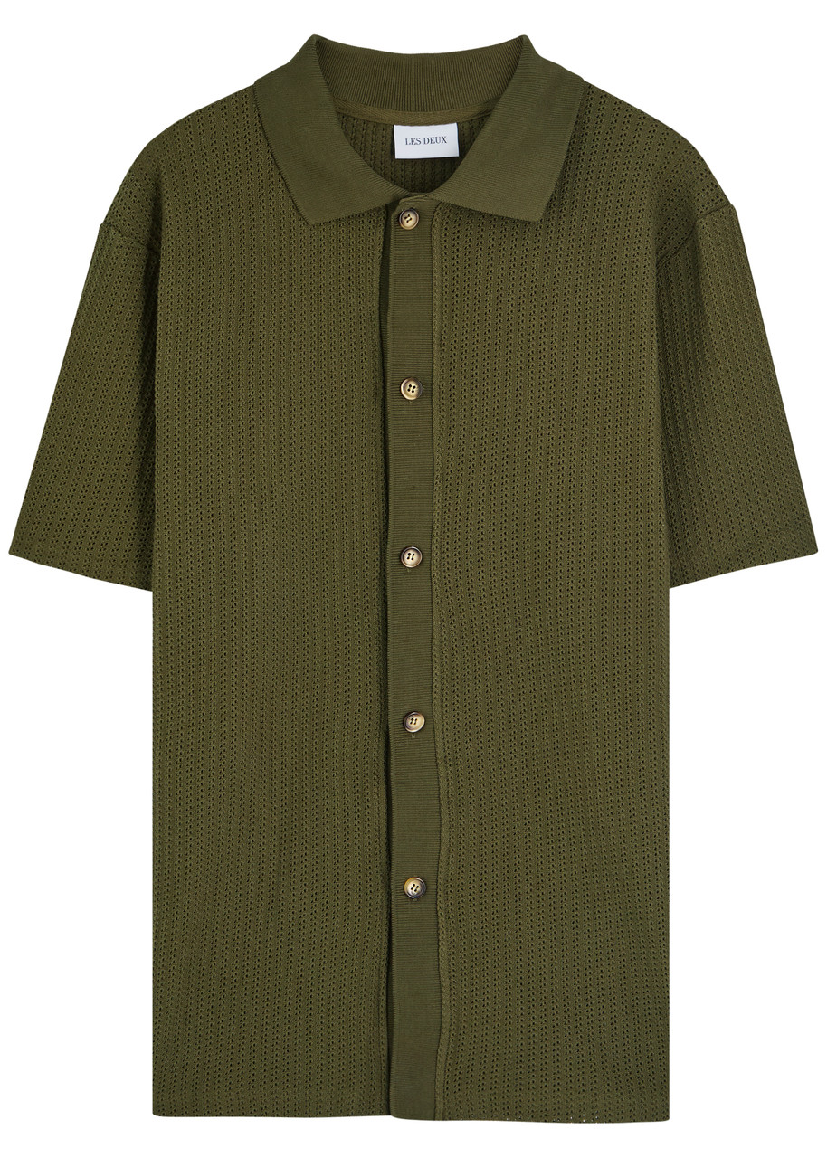 Les Deux Axel Pointelle Short Sleeve Organic Cotton Button-up Shirt